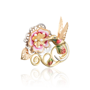 Брошь «Колибри» из лимонного золота с фианитом и эмалью 04-0159-01-402-1130-48