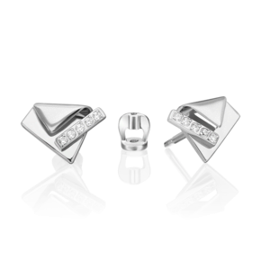 Серьги-пусеты из белого золота с фианитами