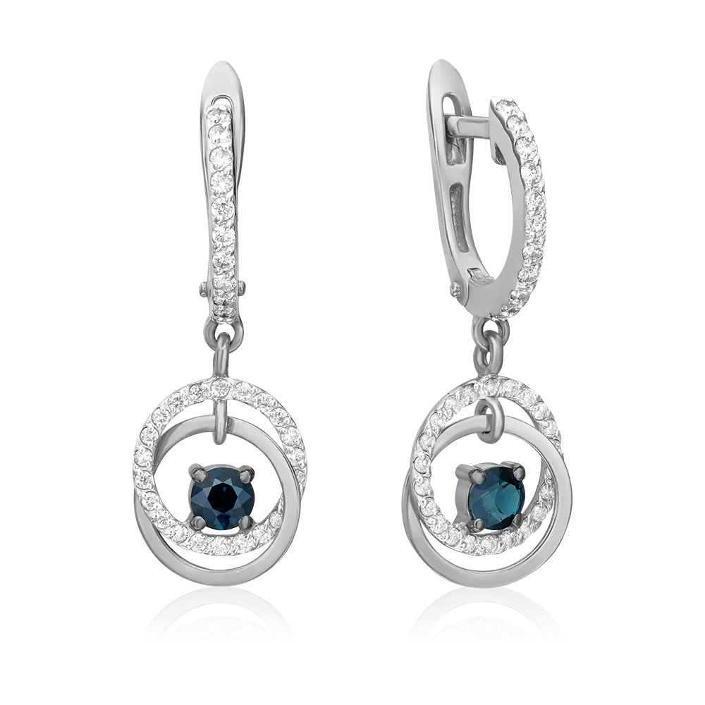 Серьги с английским замком из белого золота с сапфиром и бриллиантами 02-0805-00-105-1120-30