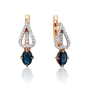 Серьги с английским замком из красного золота с сапфиром и бриллиантами 02-0808-00-105-1110-30