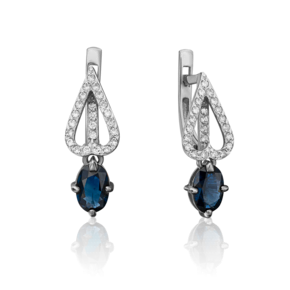 Серьги с английским замком из белого золота с сапфиром и бриллиантами 02-0809-00-105-1120-30