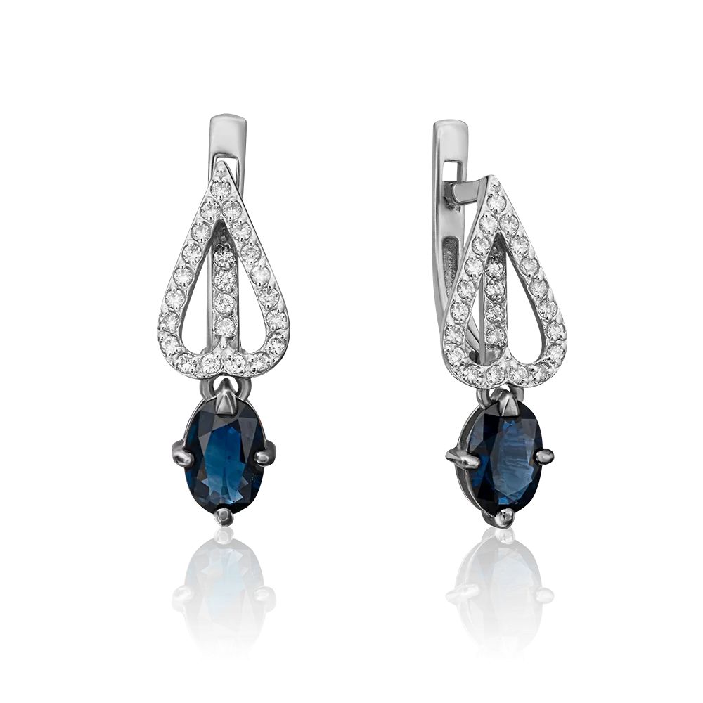 Серьги с английским замком из белого золота с сапфиром и бриллиантами 02-0809-00-105-1120-30