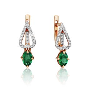 Серьги с английским замком из красного золота с изумрудом и бриллиантами 02-0808-00-106-1110-30