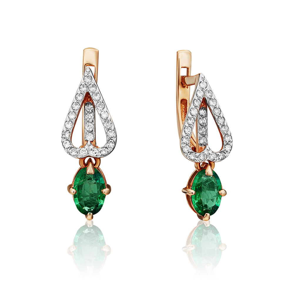 Серьги с английским замком из красного золота с изумрудом и бриллиантами 02-0808-00-106-1110-30