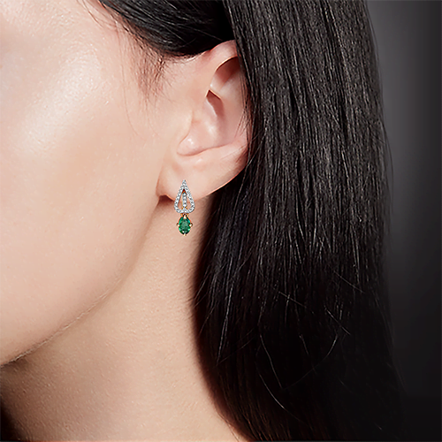 Серьги с английским замком из красного золота с изумрудом и бриллиантами 02-0808-00-106-1110-30