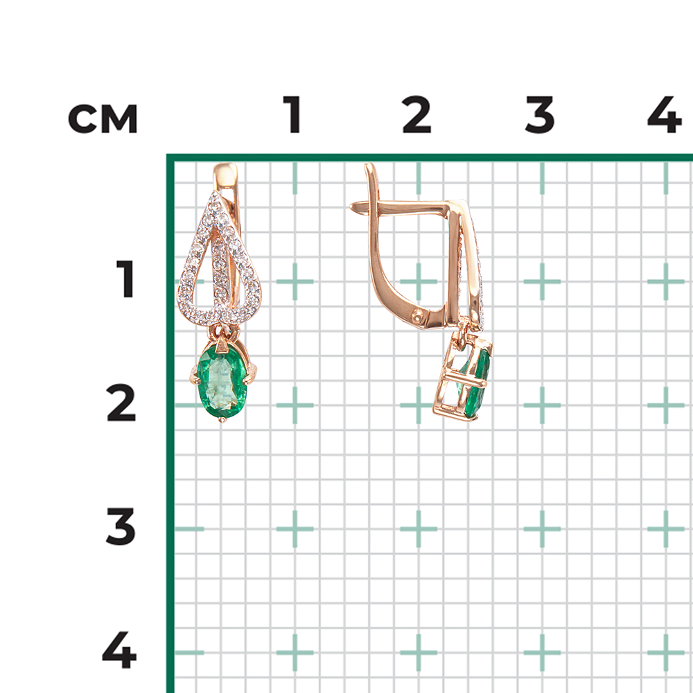 Серьги с английским замком из красного золота с изумрудом и бриллиантами 02-0808-00-106-1110-30