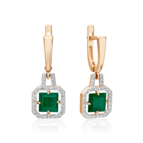 Серьги с английским замком из красного золота с изумрудом и бриллиантами 02-0723-00-106-1110-30