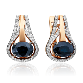 Серьги с английским замком из красного золота с сапфиром и бриллиантами 02-0725-00-105-1110-30