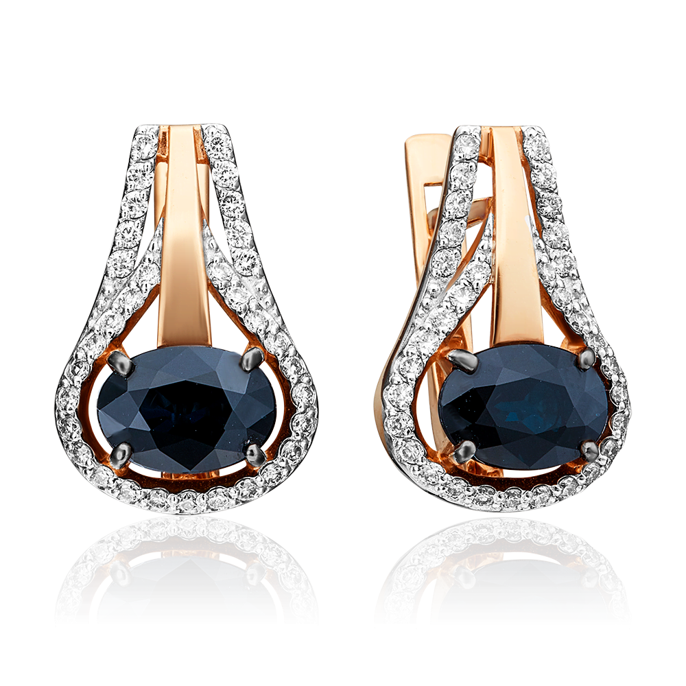 Серьги с английским замком из красного золота с сапфиром и бриллиантами 02-0725-00-105-1110-30