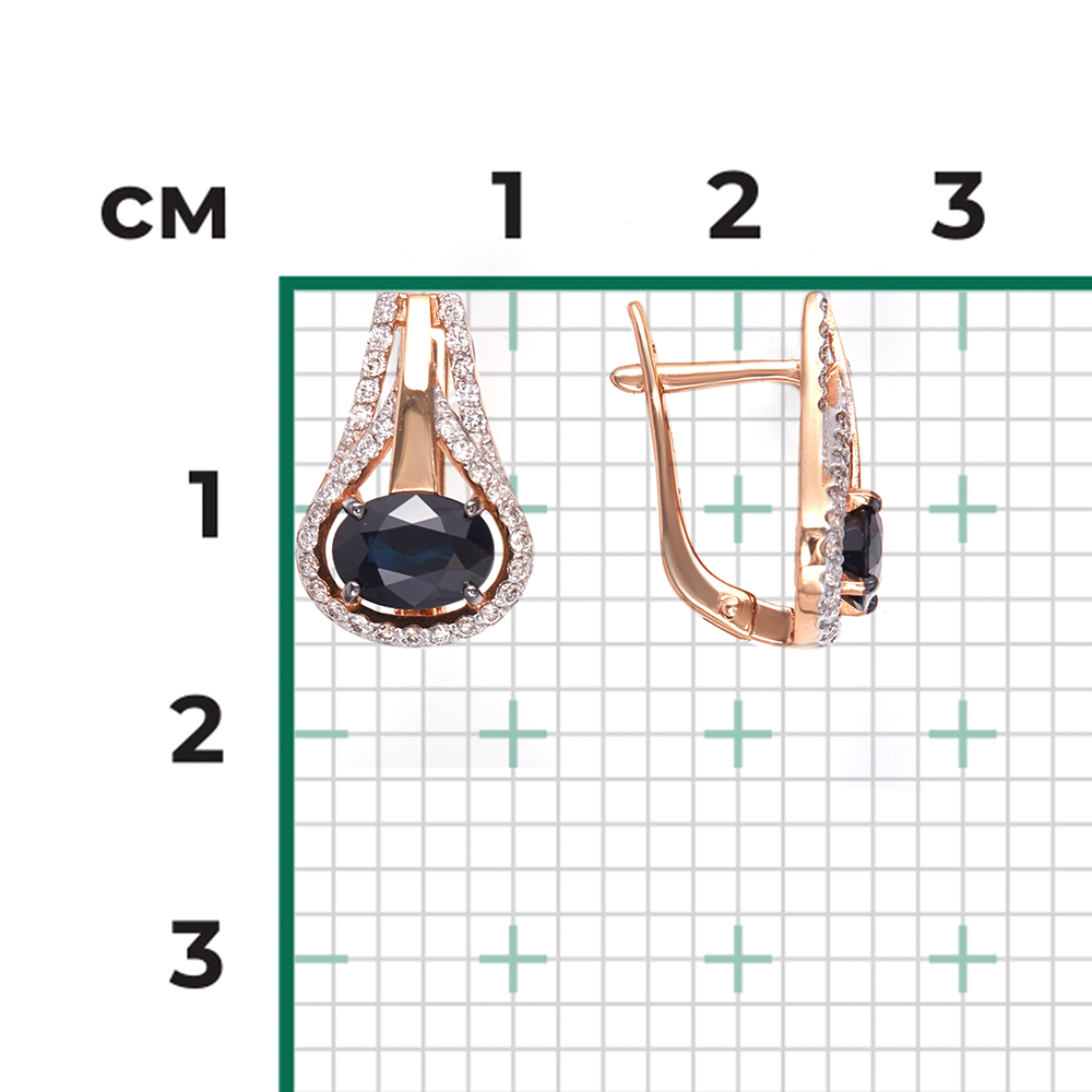 Серьги с английским замком из красного золота с сапфиром и бриллиантами 02-0725-00-105-1110-30