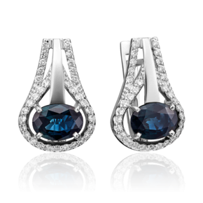 Серьги с английским замком из белого золота с сапфиром и бриллиантами 02-0726-00-105-1120-30