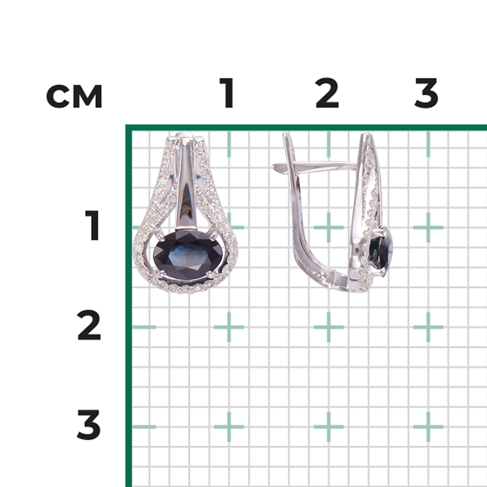 Серьги с английским замком из белого золота с сапфиром и бриллиантами 02-0726-00-105-1120-30