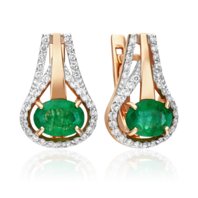 Серьги с английским замком из красного золота с изумрудом и бриллиантами 02-0725-00-106-1110-30