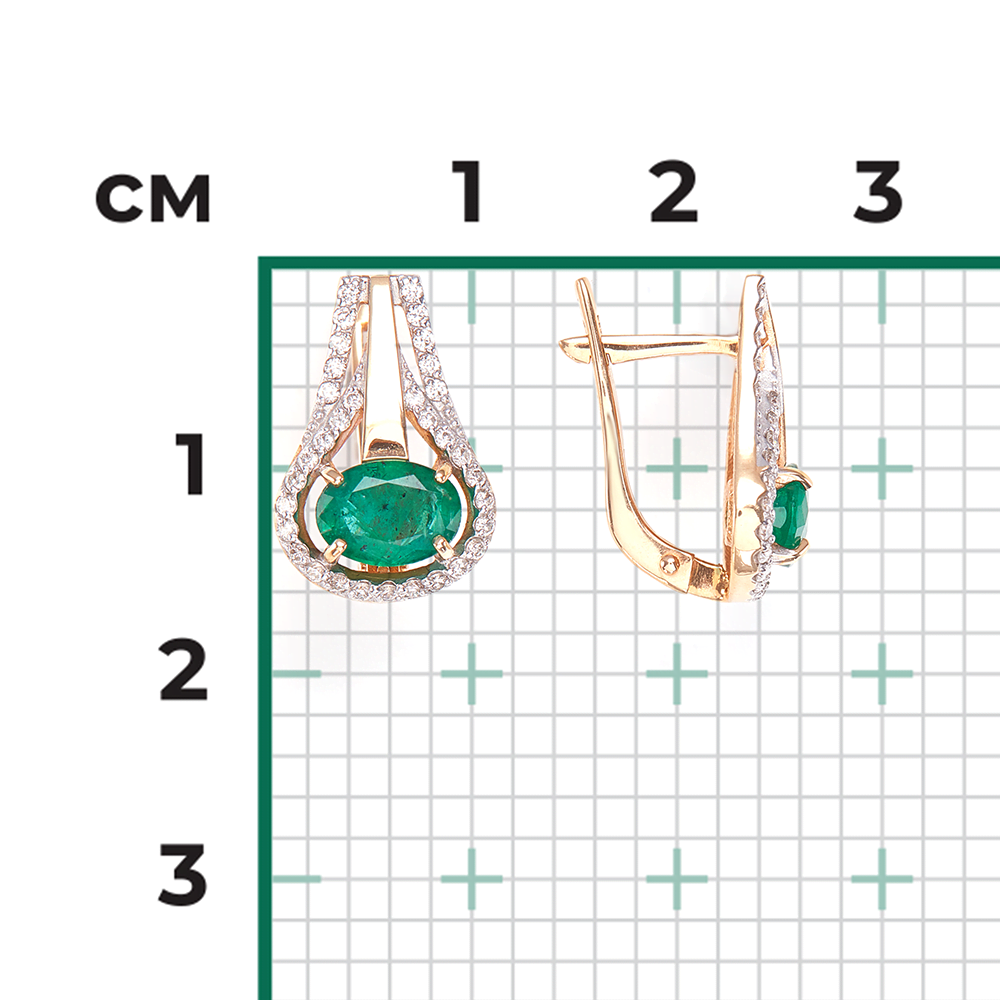 Серьги с английским замком из красного золота с изумрудом и бриллиантами 02-0725-00-106-1110-30