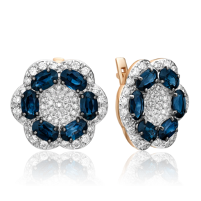 Серьги с английским замком из красного золота с сапфирами и бриллиантами 02-0727-00-105-1110-30