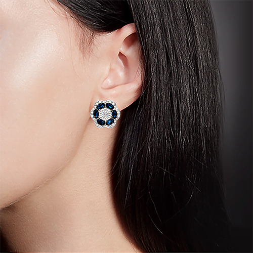 Серьги с английским замком из красного золота с сапфирами и бриллиантами 02-0727-00-105-1110-30