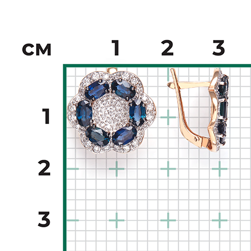 Серьги с английским замком из красного золота с сапфирами и бриллиантами 02-0727-00-105-1110-30