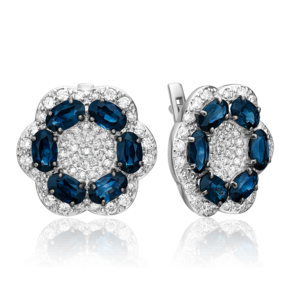 Серьги с английским замком из белого золота с сапфирами и бриллиантами 02-0728-00-105-1120-30