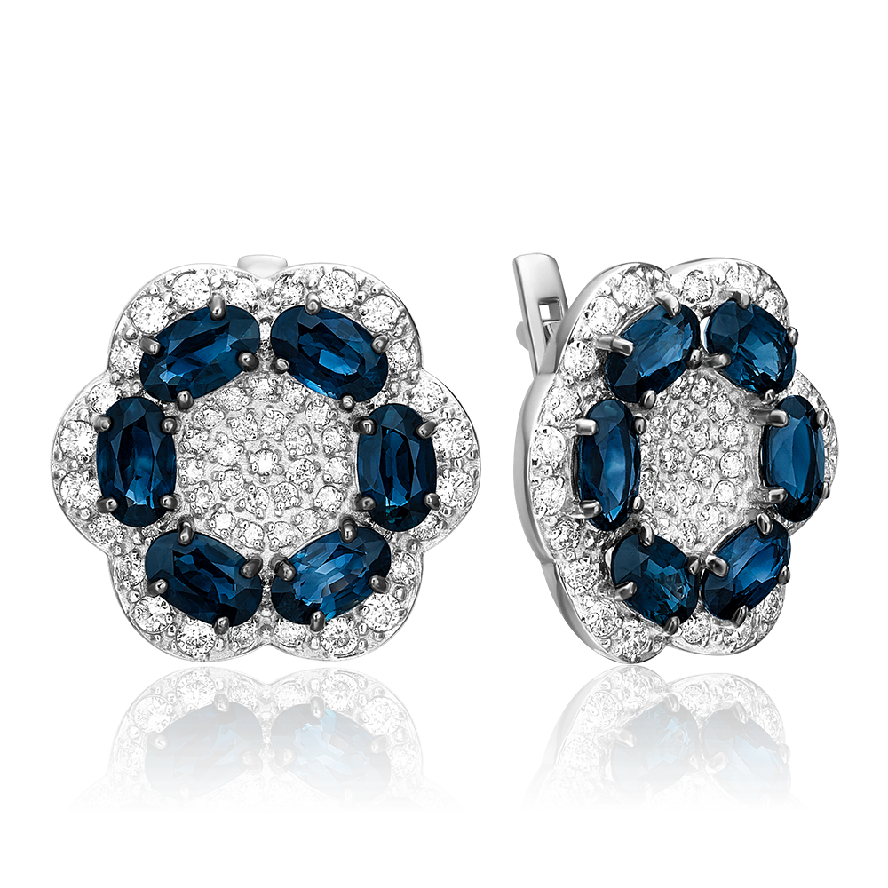Серьги с английским замком из белого золота с сапфирами и бриллиантами 02-0728-00-105-1120-30