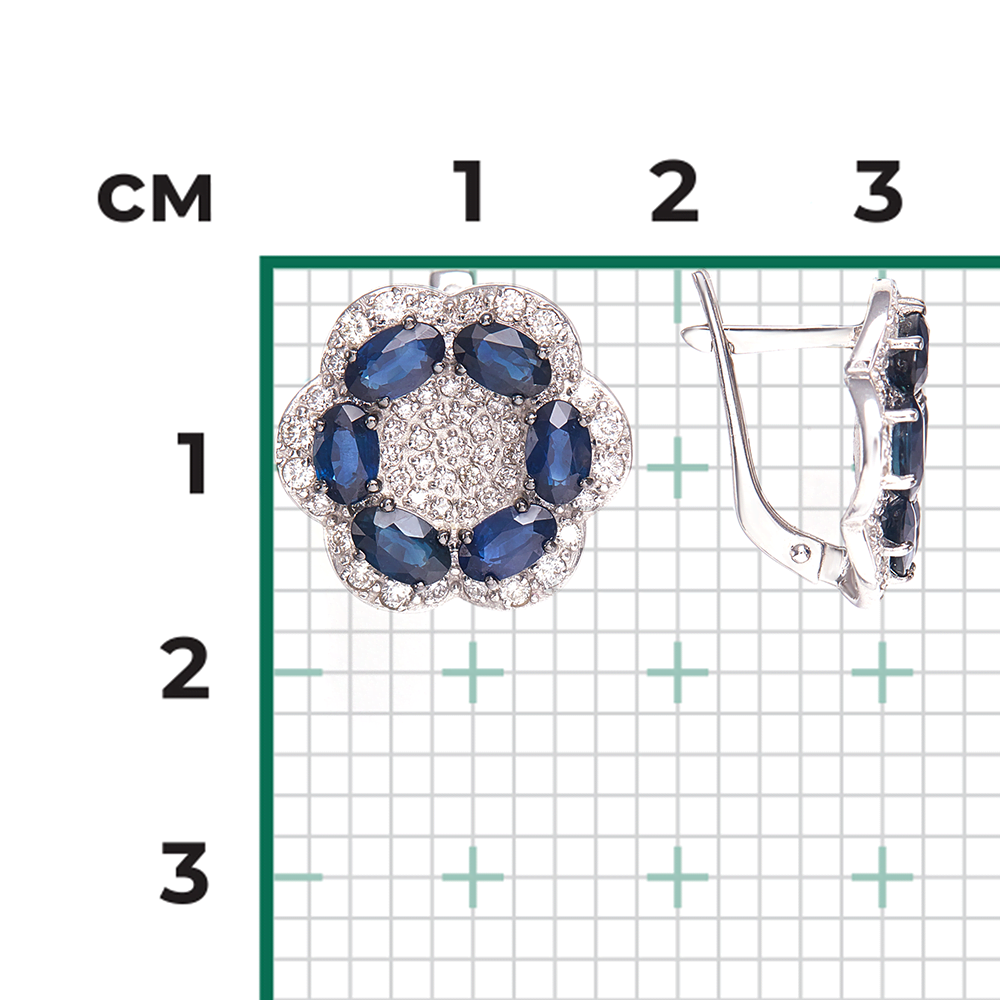 Серьги с английским замком из белого золота с сапфирами и бриллиантами 02-0728-00-105-1120-30