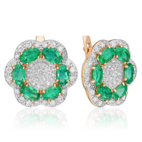 Серьги с английским замком из красного золота с изумрудами и бриллиантами 02-0727-00-106-1110-30