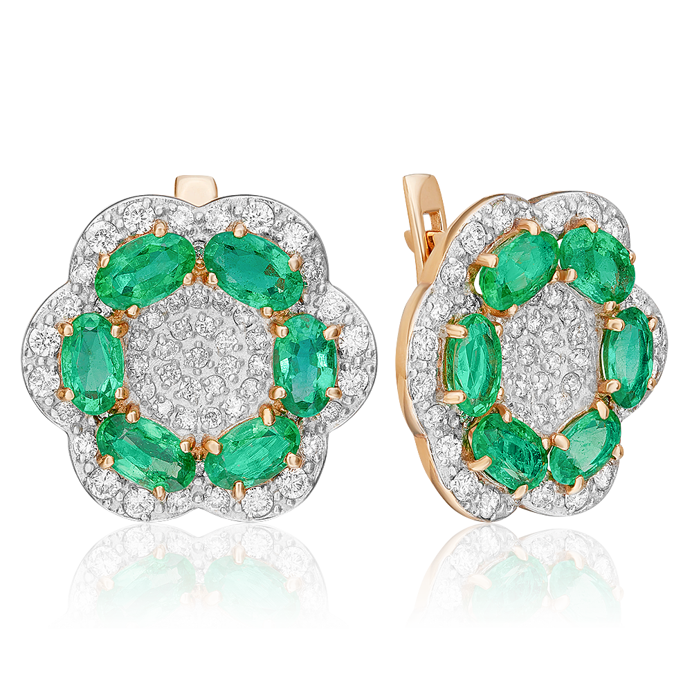 Серьги с английским замком из красного золота с изумрудами и бриллиантами 02-0727-00-106-1110-30