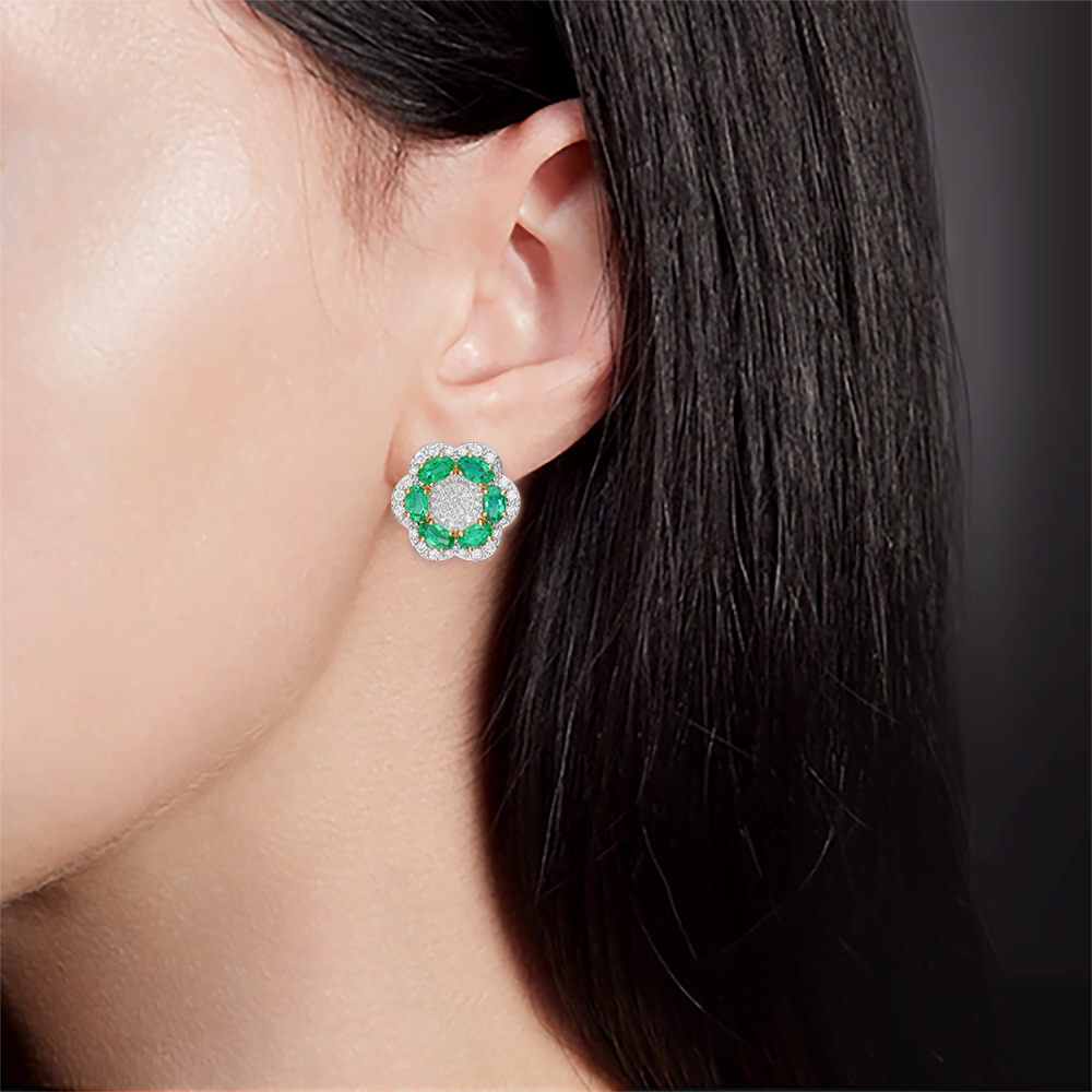 Серьги с английским замком из красного золота с изумрудами и бриллиантами 02-0727-00-106-1110-30