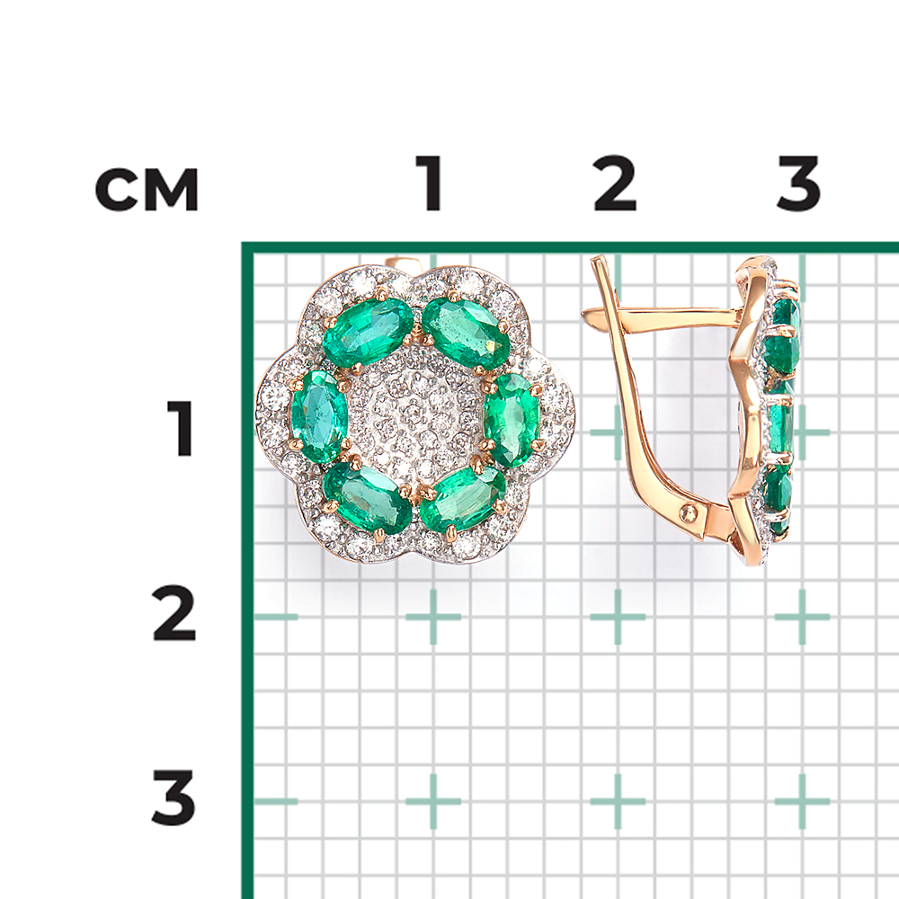 Серьги с английским замком из красного золота с изумрудами и бриллиантами 02-0727-00-106-1110-30
