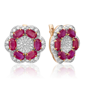 Серьги с английским замком из красного золота с рубинами и бриллиантами