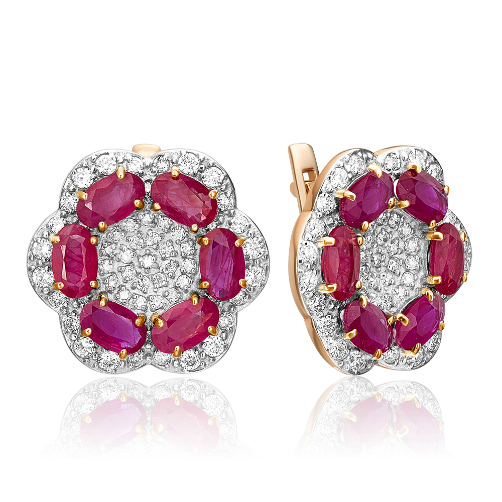 Серьги с английским замком из красного золота с рубинами и бриллиантами 02-0727-00-107-1110-30