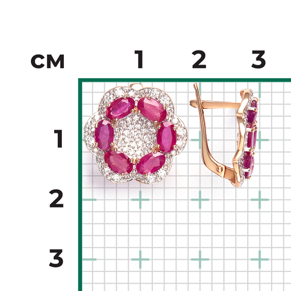 Серьги с английским замком из красного золота с рубинами и бриллиантами 02-0727-00-107-1110-30