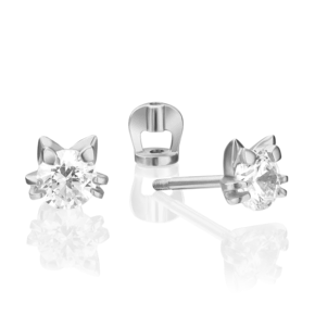 Серьги-пусеты «Мяу!» из белого золота с фианитом 02-4308-00-501-1120-38