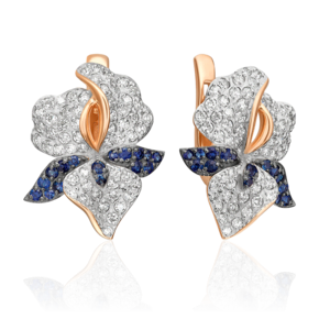 Серьги «Ирисы» с английским замком из красного золота с бриллиантами и сапфирами 02-0781-01-105-1110