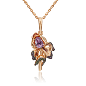 Подвеска «Ирис» из красного золота с аметистами, хромдиопсидами и эмалью 03-3151-00-709-1110-57