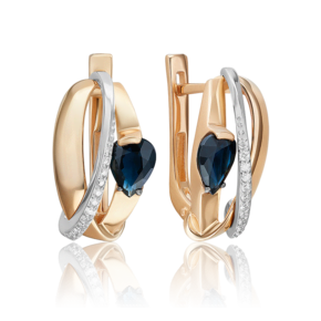 Серьги с английским замком из комбинированного золота с сапфиром и бриллиантами 02-5254-00-105-1111