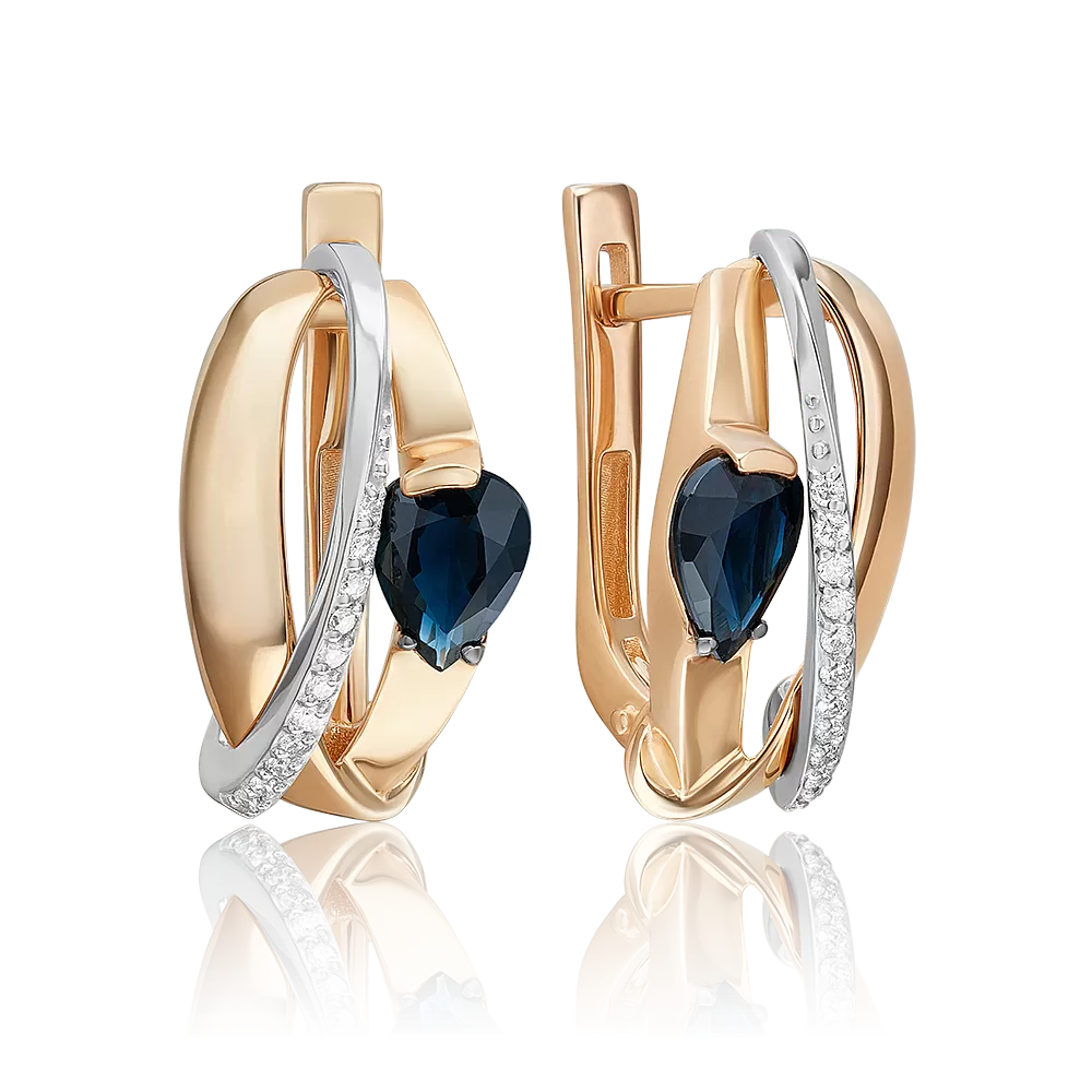 Серьги с английским замком из комбинированного золота с сапфиром и бриллиантами 02-5254-00-105-1111