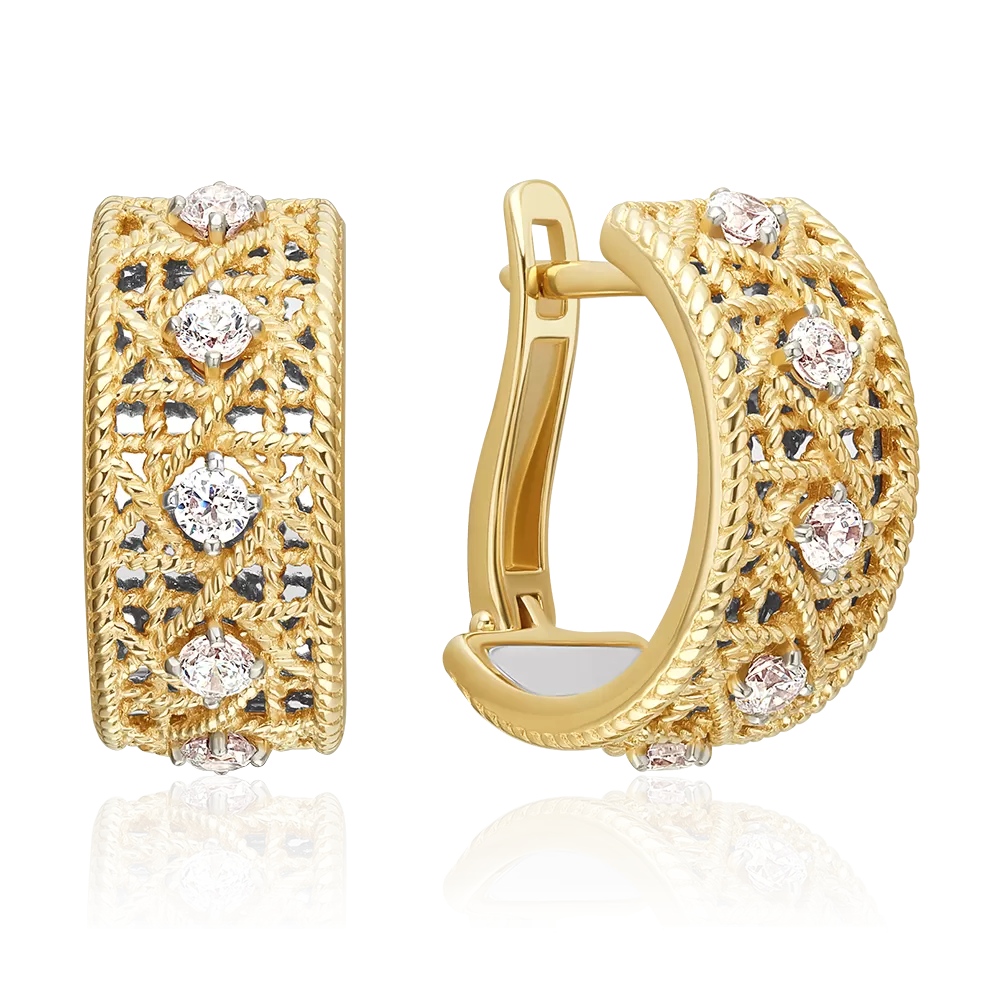 Серьги с английским замком из комбинированного золота с фианитами 02-5558-00-401-1121