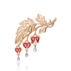 Брошь «Дицентра» из красного золота с эмалью 04-0177-00-000-1110-48