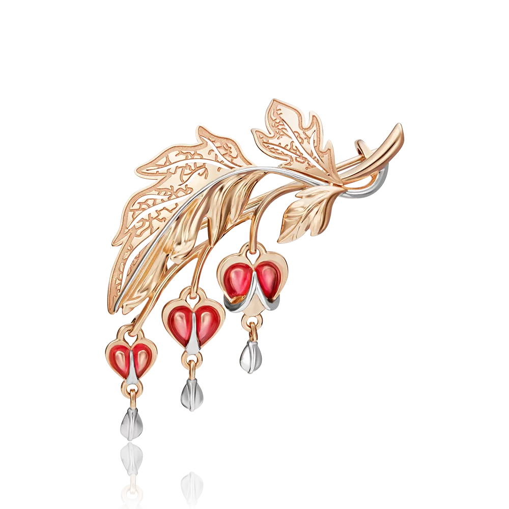 Брошь «Дицентра» из красного золота с эмалью 04-0177-00-000-1110-48