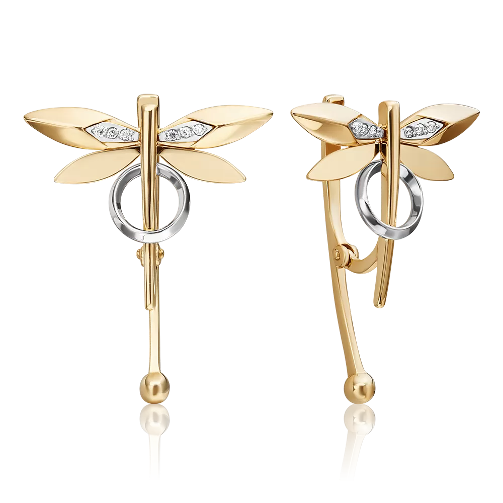 Серьги «Стрекозы. Ценность настоящего» с английским замком из комбинированного золота с бриллиантами 02-4809-00-101-1121