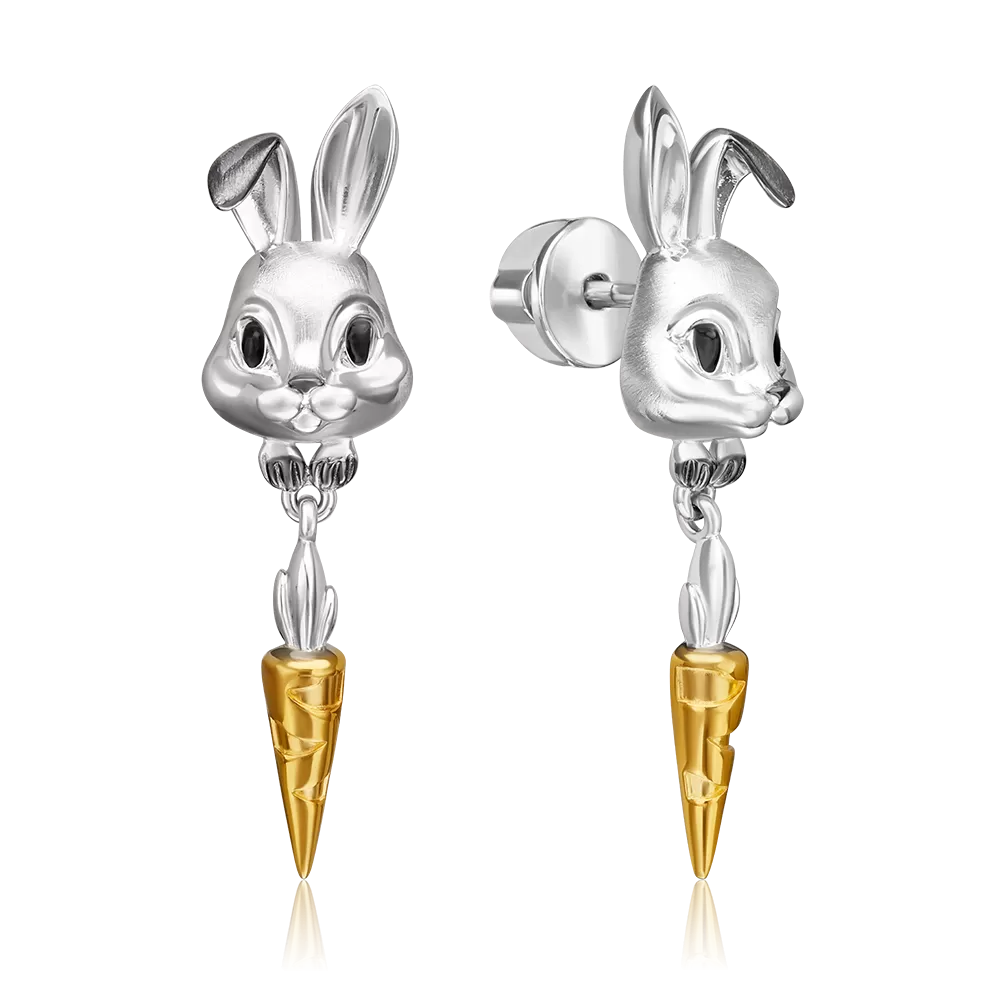 Серьги-пусеты «Кролики» из серебра с эмалью 02-5111-00-000-0200