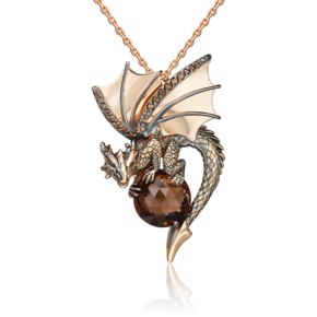 Подвеска «Дракон» из красного золота с цитрином и кварцем дымчатым 03-3489-00-226-1110