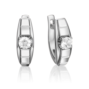 Серьги с английским замком из белого золота с бриллиантом 02-4218-00-101-1120-30