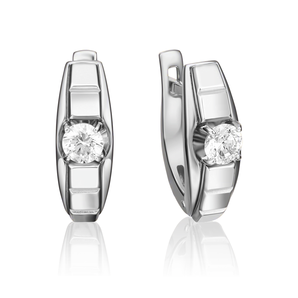 Серьги с английским замком из белого золота с бриллиантом 02-4218-00-101-1120-30