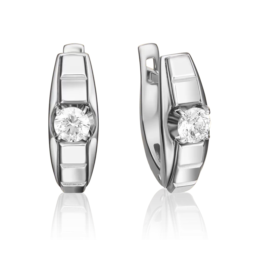 Серьги с английским замком из белого золота с бриллиантом 02-4218-00-101-1120-30