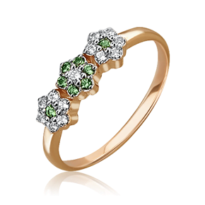 Кольцо из красного золота с бриллиантами и изумрудами 01-0718-00-106-1110-30