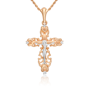 Православный крест из комбинированного золота с фианитами 03-0984-00-401-1111-03