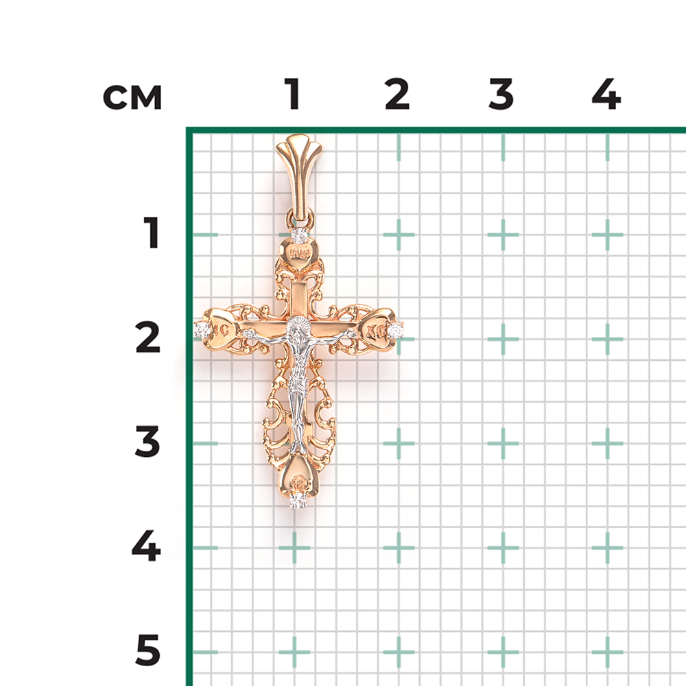 Православный крест из комбинированного золота с фианитами 03-0984-00-401-1111-03