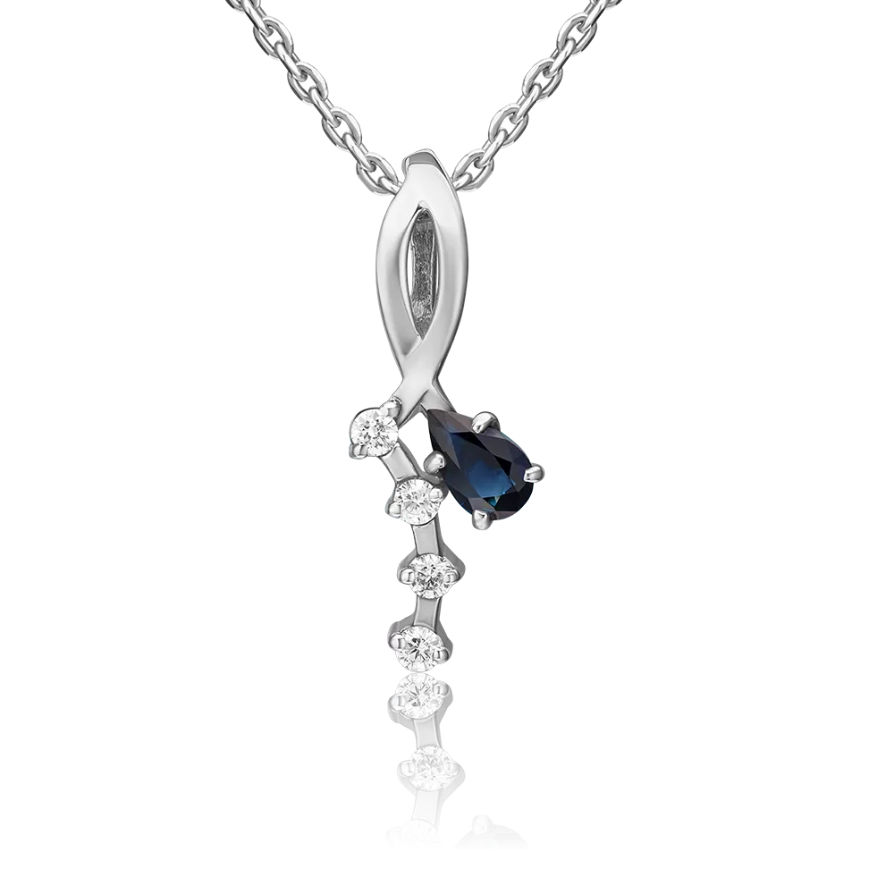 Подвеска из белого золота с сапфиром и бриллиантами 03-0099-00-105-1120-30