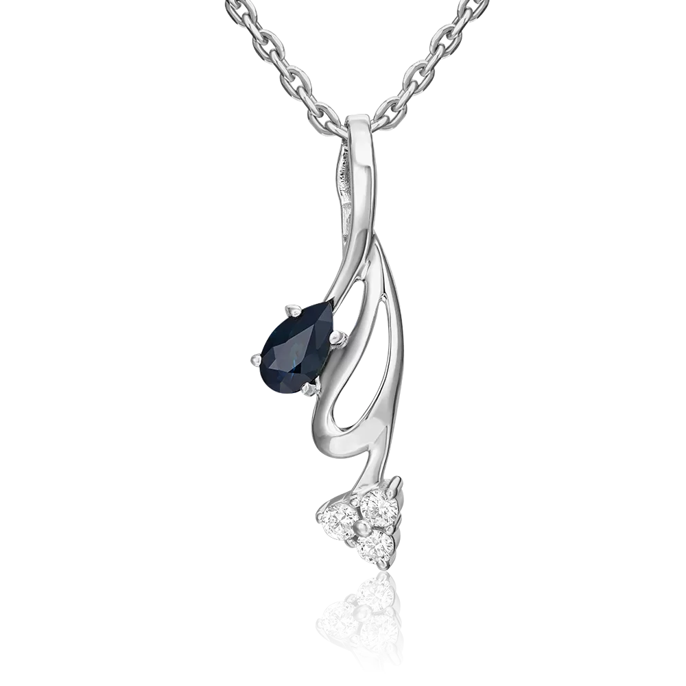 Подвеска из белого золота с сапфиром и бриллиантами 03-0101-00-105-1120-30